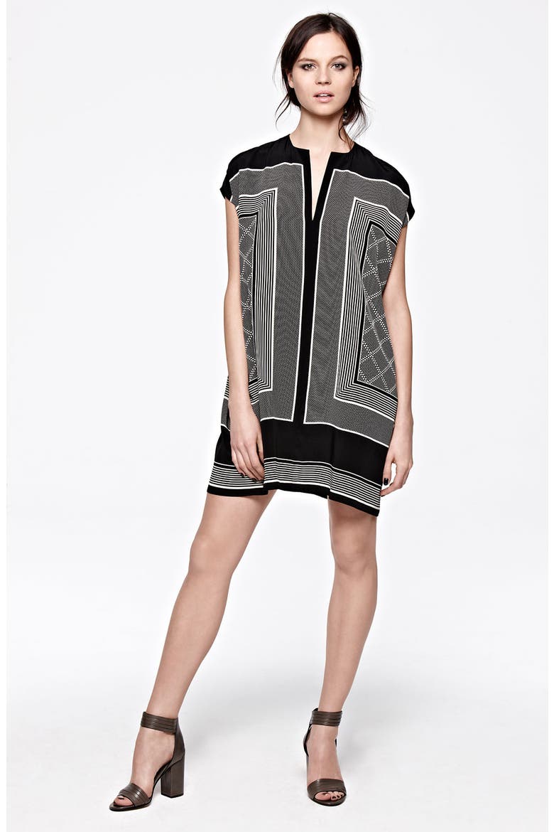 Scarf Print Shift Dress, Alternate, color, BLACK/ CREAM