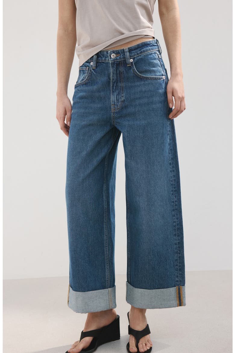 Cuffed Mid Rise Wide Leg Jeans, Alternate, color, MEDIUM BLUE