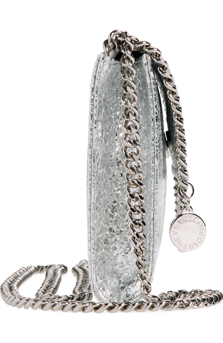 Stella McCartney Falabella Crinkle Metallic Faux Leather Wallet on Chain, Alternate, color, Silver