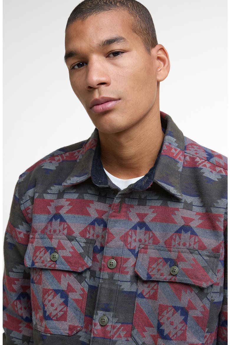 Greatend Relaxed Geometric Jacquard Shirt, Alternate, color, OLIVE