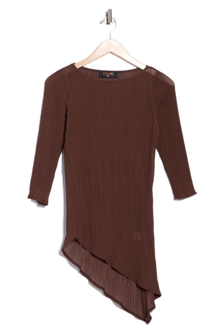 Asymmetrical Semi Sheer Top, Main, color, BROWN