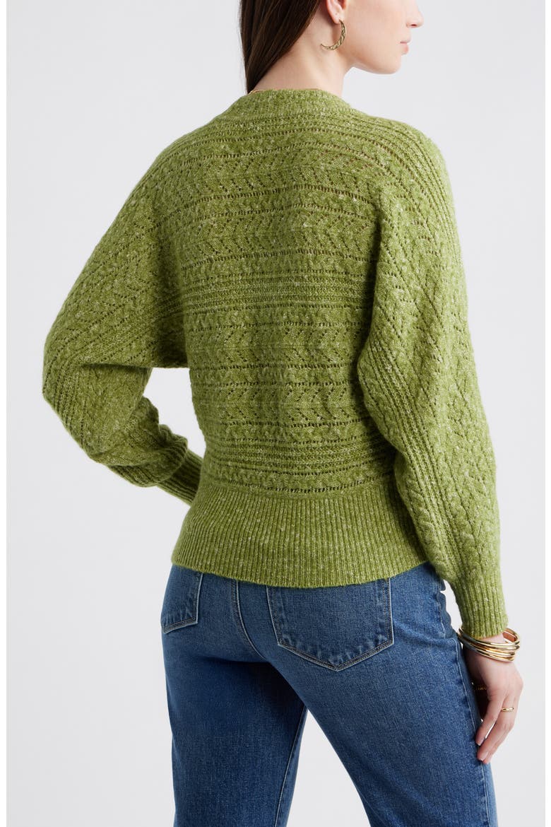 Pointelle Dolman Sleeve Sweater, Alternate, color, OLIVE EPSON