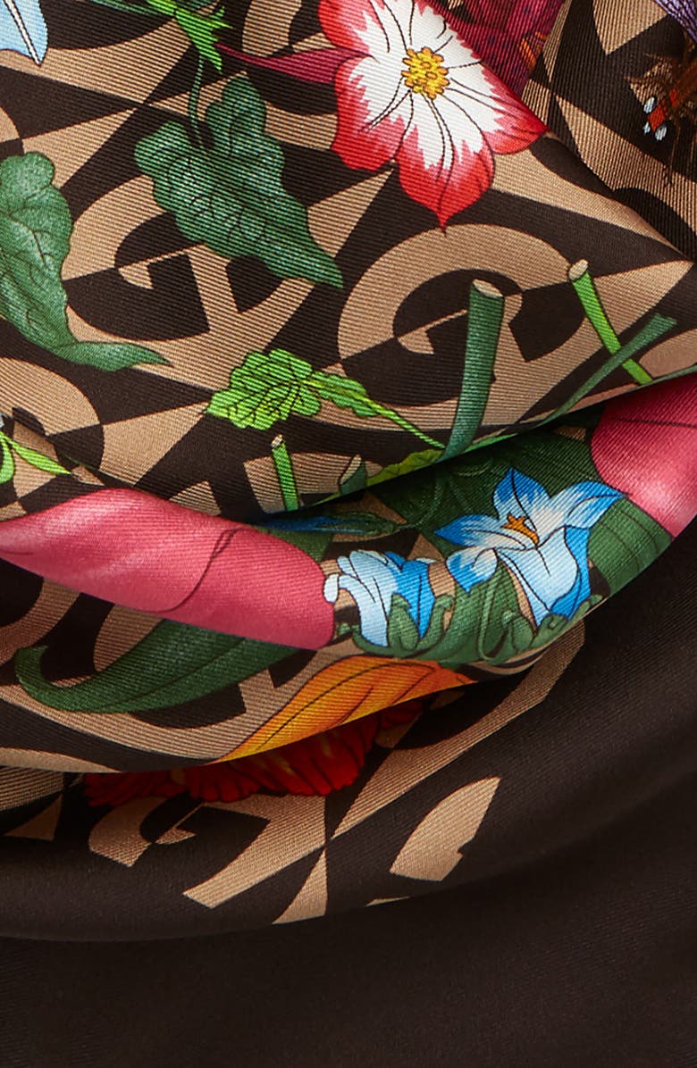 Gucci Privilege Flora & Rhombus Print Silk Twill Scarf, Alternate, color, 