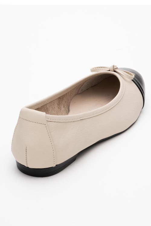 Forever & Always Shoes Rayne Cap Toe Leather Ballet Flats In Beige Black Leather