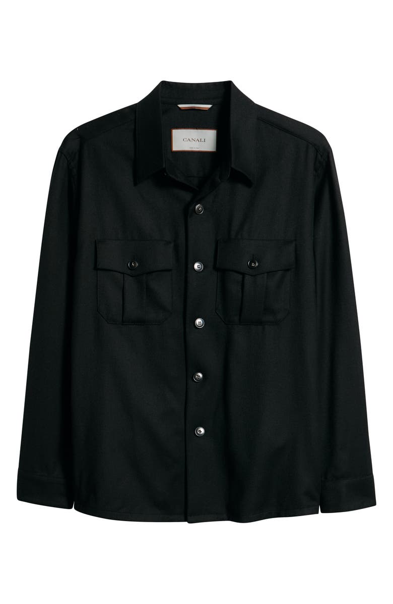 Canali Regular Fit Wool Flannel Overshirt, Alternate, color, Black