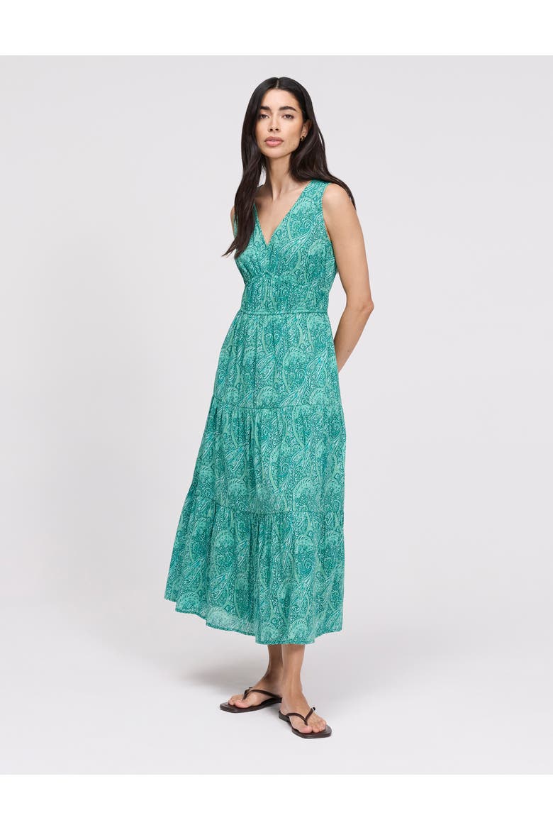 Petite Shannon Cotton Tiered Midi Dress, Alternate, color, Green Paisley