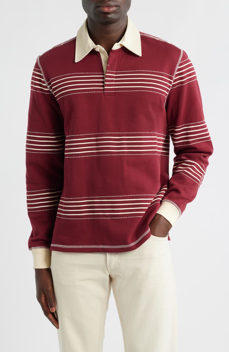 Percival Editor Stripe Cotton Rugby Polo, Main, color, Burgundy
