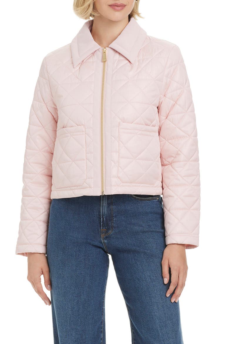 Zip Front Quilted Jacket, Main, color, PEACH TEA