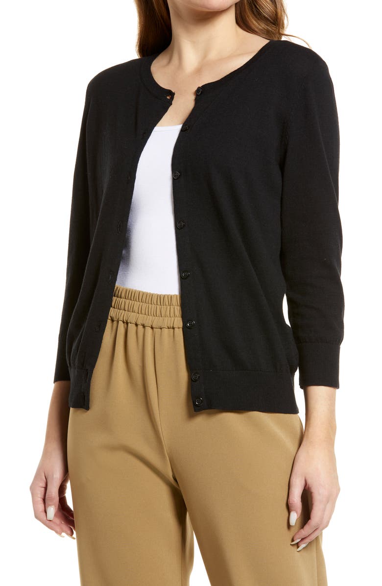 Nordstrom Crewneck Pima Cotton Blend Cardigan, Main, color, 