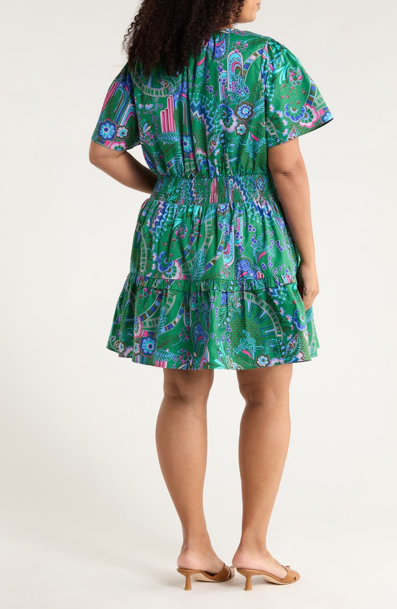 SUGARLIPS Vesper Geo Aylin Smocked Waist Cotton Minidress, Alternate, color, Kelly-Blue-Mul