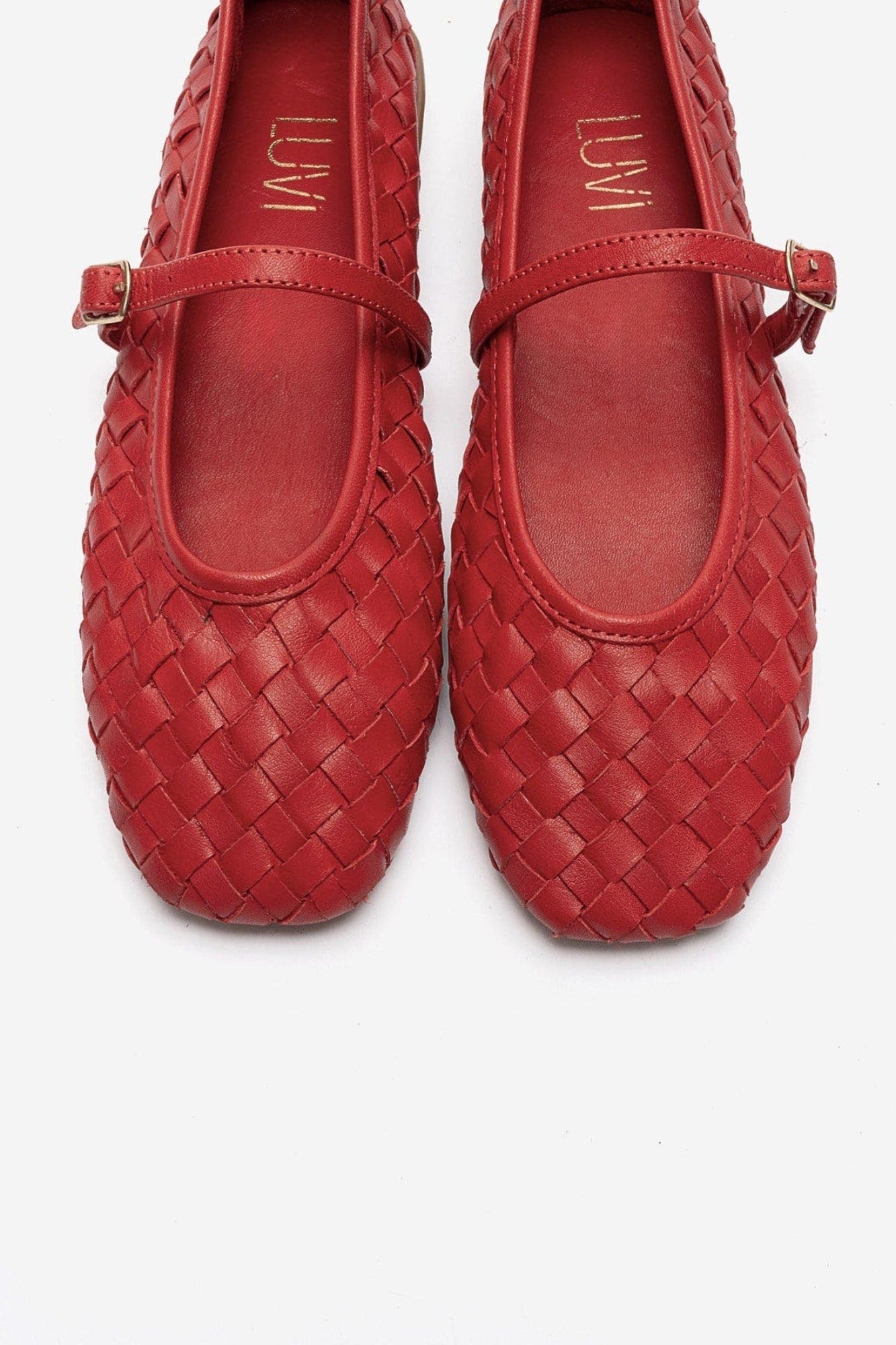 Yevora Leather Woven Strap Ballet Flat, Alternate, color, Red