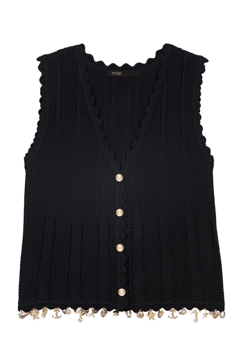 Gold-embellished knit cardigan, Alternate, color, Black