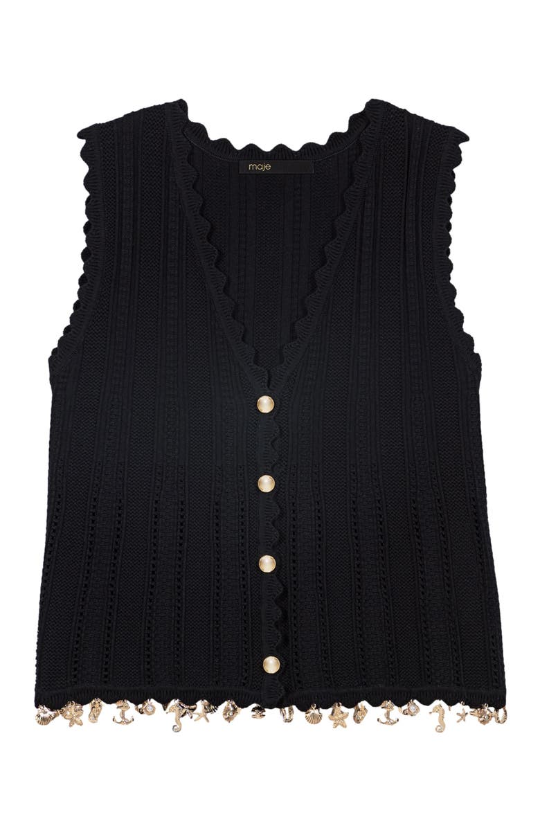 maje Gold-embellished knit cardigan, Alternate, color, Black