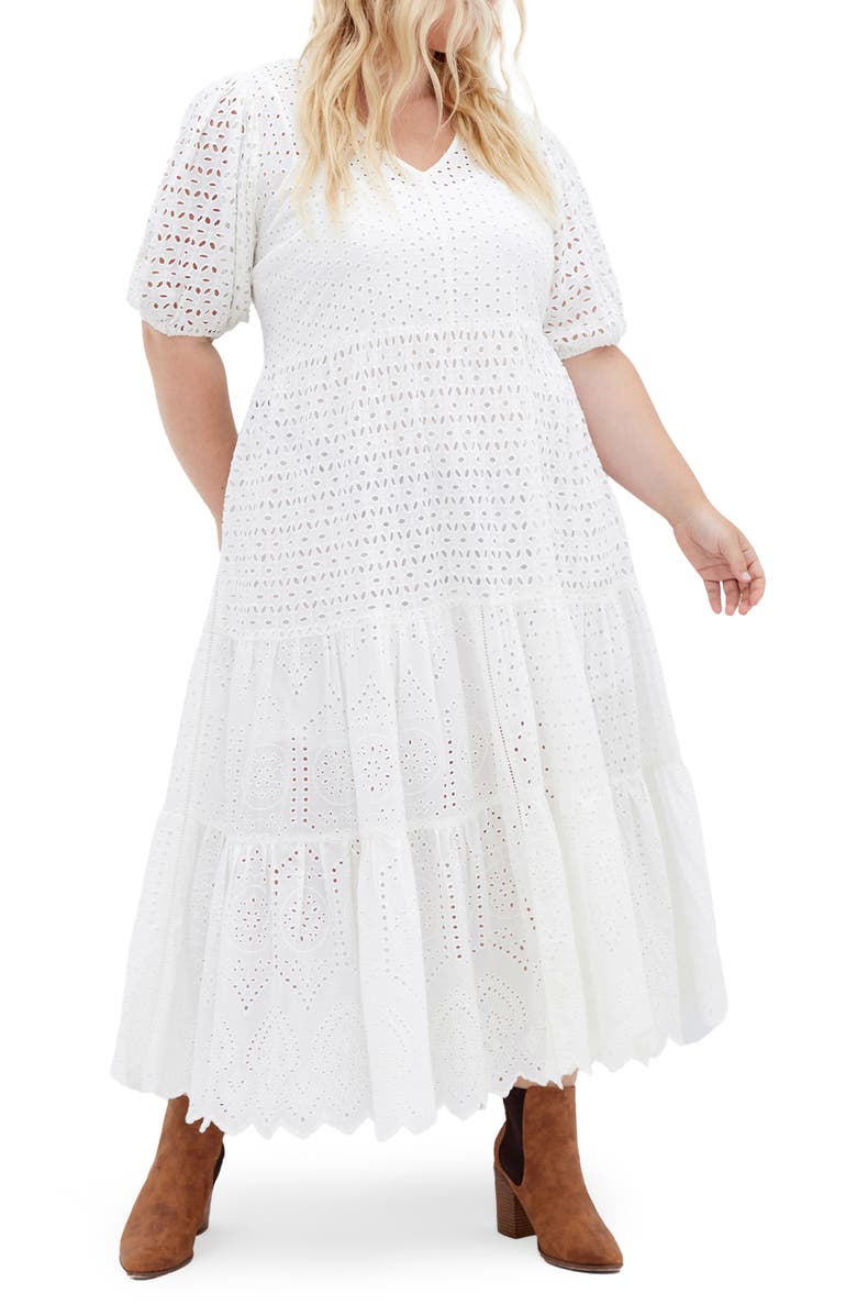 City Chic Melody Eyelet Embroidered Maxi Dress, Main, color,
