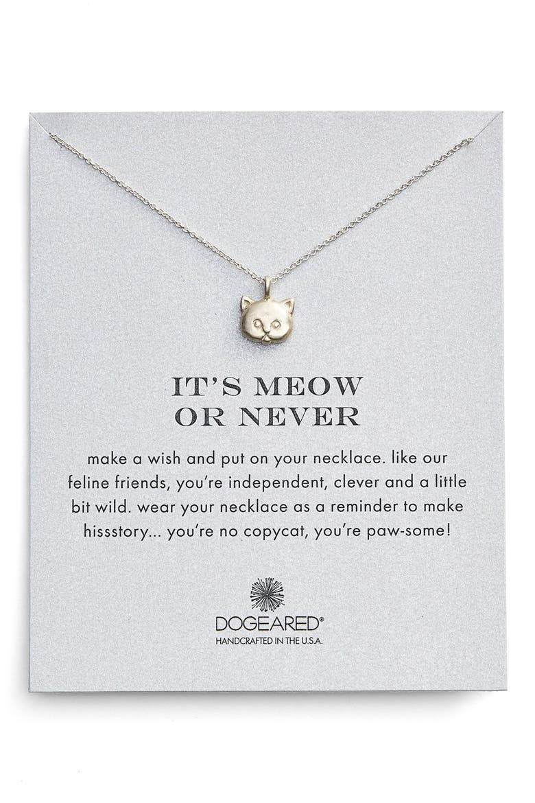 'Reminder - It's Meow or Never' Cat Pendant Necklace, Alternate, color, SILVER