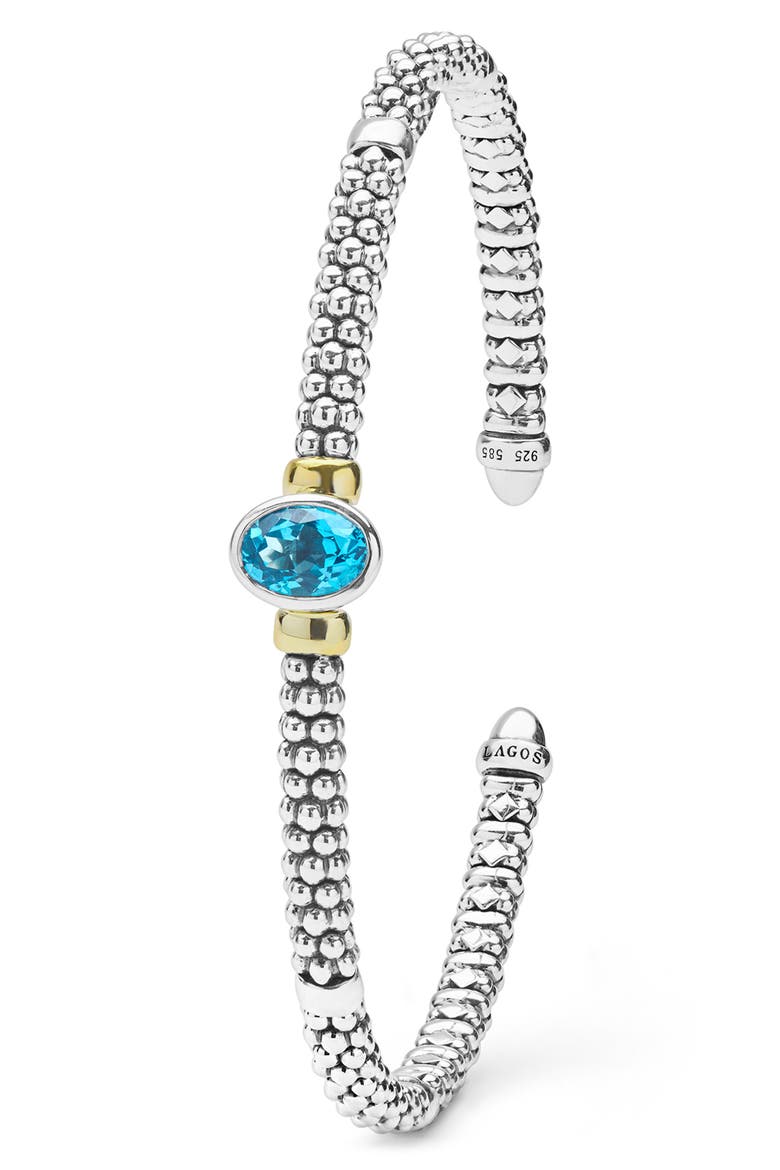 Signature Caviar 14k Gold Blue Topaz 8-Inch Cuff, Alternate, color, TWO-TONE