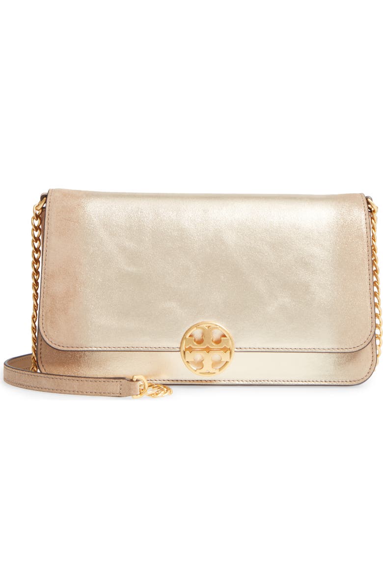Tory Burch Chelsea Convertible Metallic Leather Clutch, Main, color,