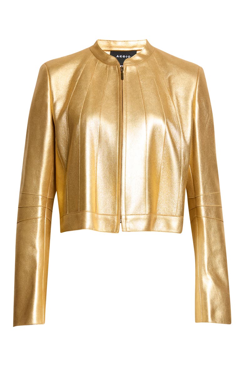 Krause Metallic Leather Zip-Up Jacket, Main, color, GOLD