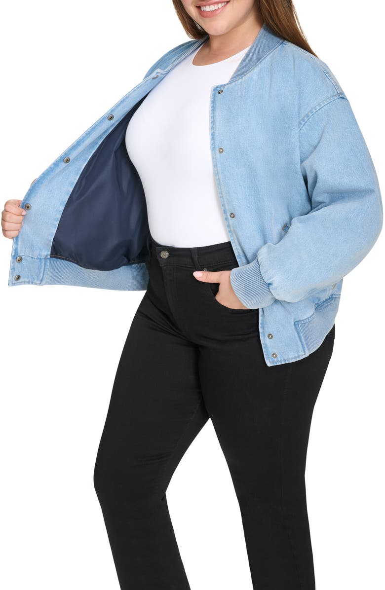 Levi's<sup>®</sup> Crop Varsity Denim Bomber Jacket, Alternate, color, Lt Wash De