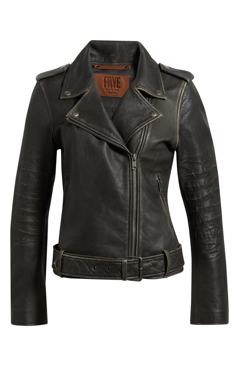 Frye Leather Moto Jacket, Alternate, color, Black