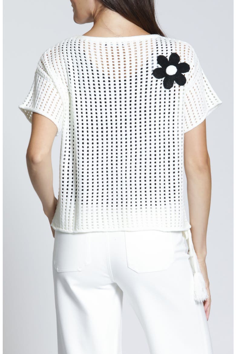 Floral Appliqué Open Stitch Sweater, Alternate, color, BLACKWHITE