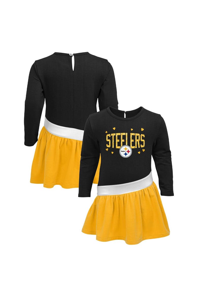 Girls Infant Black/Gold Pittsburgh Steelers Heart to Heart Jersey Tri-Blend Dress, Main, color, Black