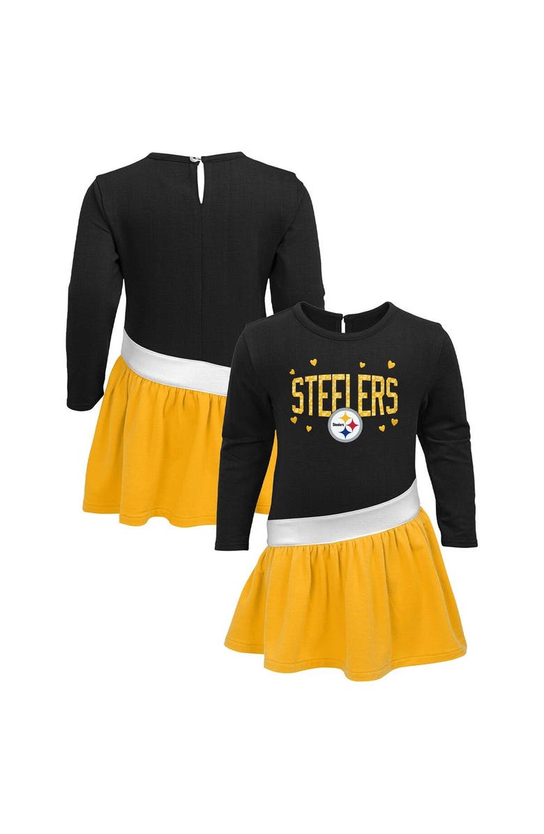 Outerstuff Girls Infant Black/Gold Pittsburgh Steelers Heart to Heart Jersey Tri-Blend Dress, Main, color, 