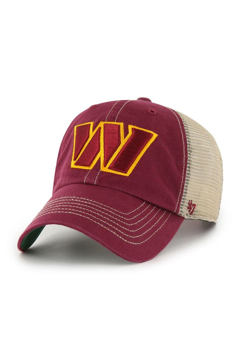 Men's '47 Burgundy/Natural Washington Commanders Trawler Clean Up Trucker Snapback Hat, Main, color, Burgundy