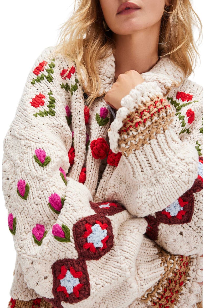 Rosebud Oversize Cardigan, Alternate, color, IVORY COMBO