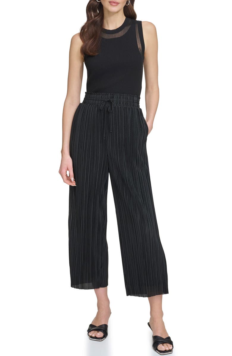 DKNY Pull-On Crop Wide Leg Plissé Pants, Alternate, color, 