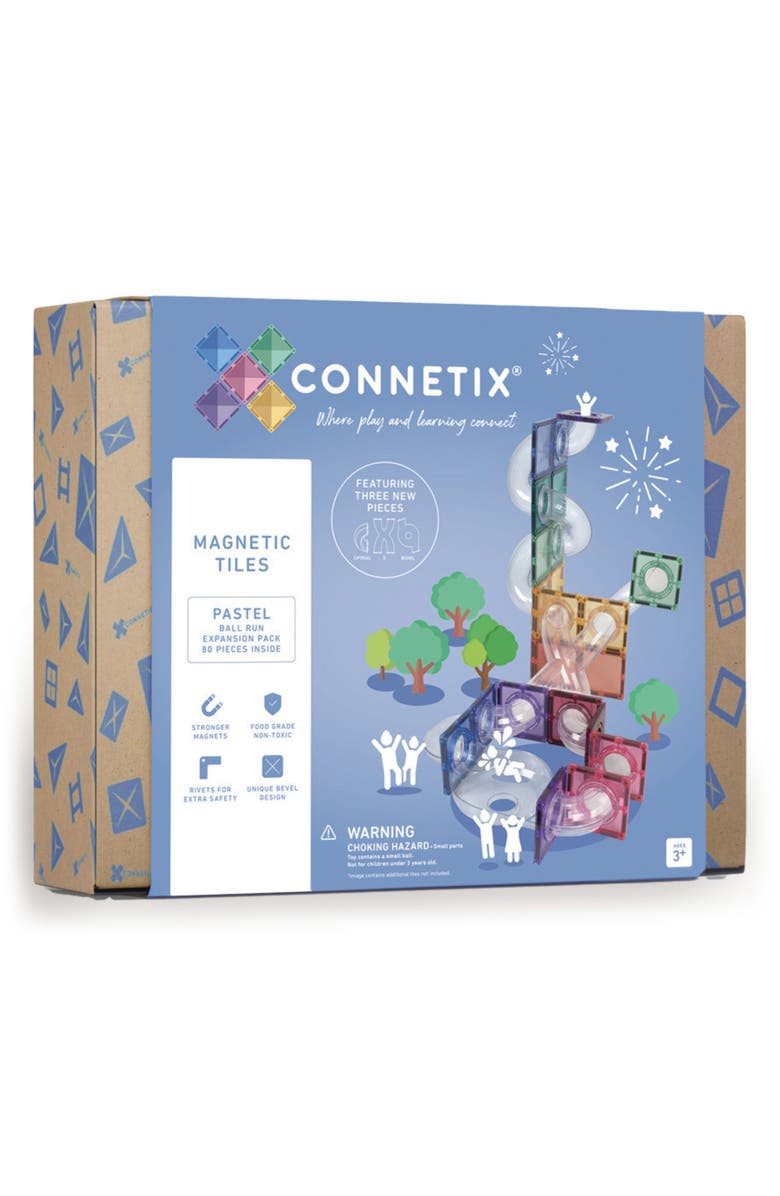 CONNETIX Kids' Pastel Magnetic Tiles 80-Piece Ball Run Expansion Pack, Main, color, Pastel