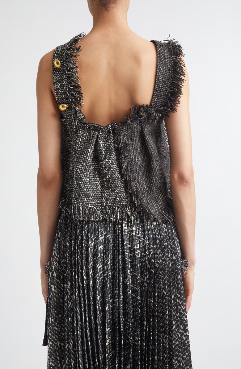 Sacai Crop Mixed Tweed Camisole, Alternate, color, Black