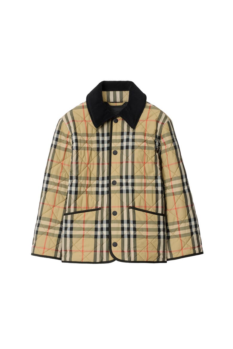Check Quilted Nylon Barn Jacket, Main, color, Sand beige