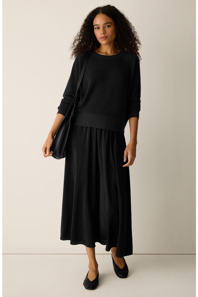 Crewneck Organic Linen & Organic Cotton Sweater, Alternate, color, BLACK