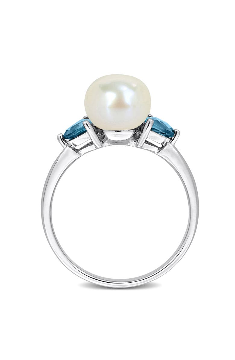 Julianna B. Cultured Pearl & Blue Topaz 3-Stone Ring 10k, Alternate, color, Blue Topaz