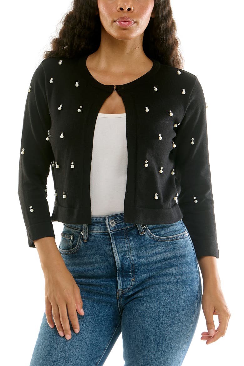 Faux Pearl & Rhinestone Bolero, Alternate, color, NAVY