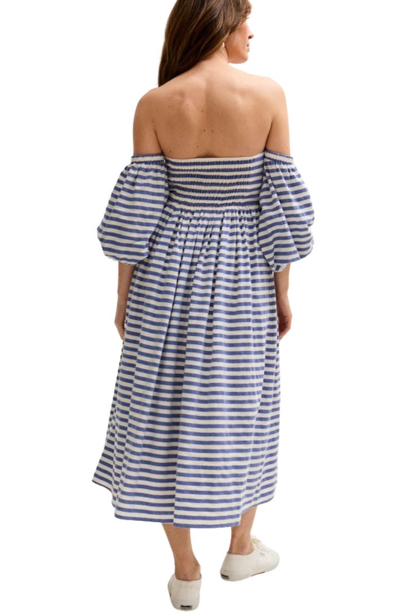 LILY AND LIONEL Sara Bardot Neck Midi Dress, Alternate, color, Navy