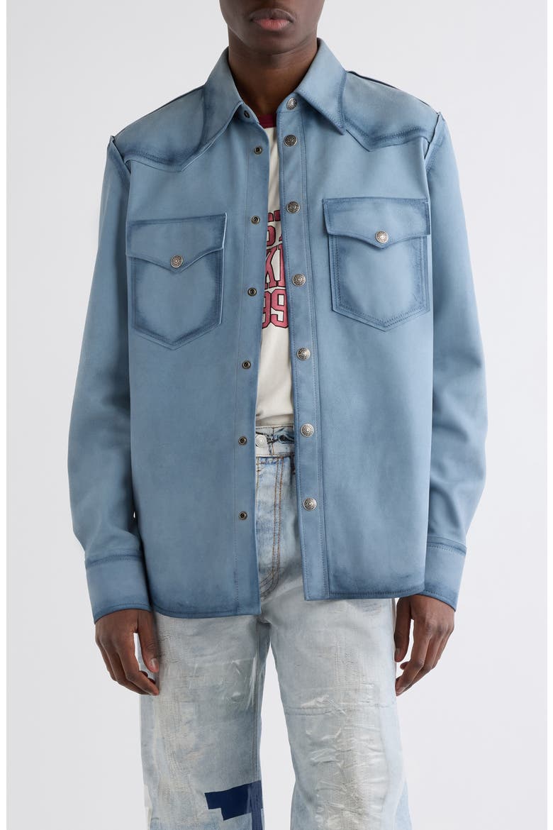 Lestern Suede Leather Overshirt, Main, color, LIGHT BLUE