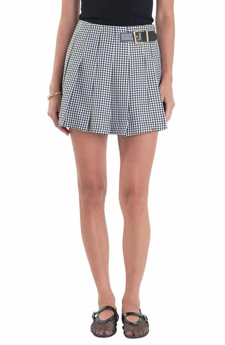 English Factory Gingham Check Pleated Skort