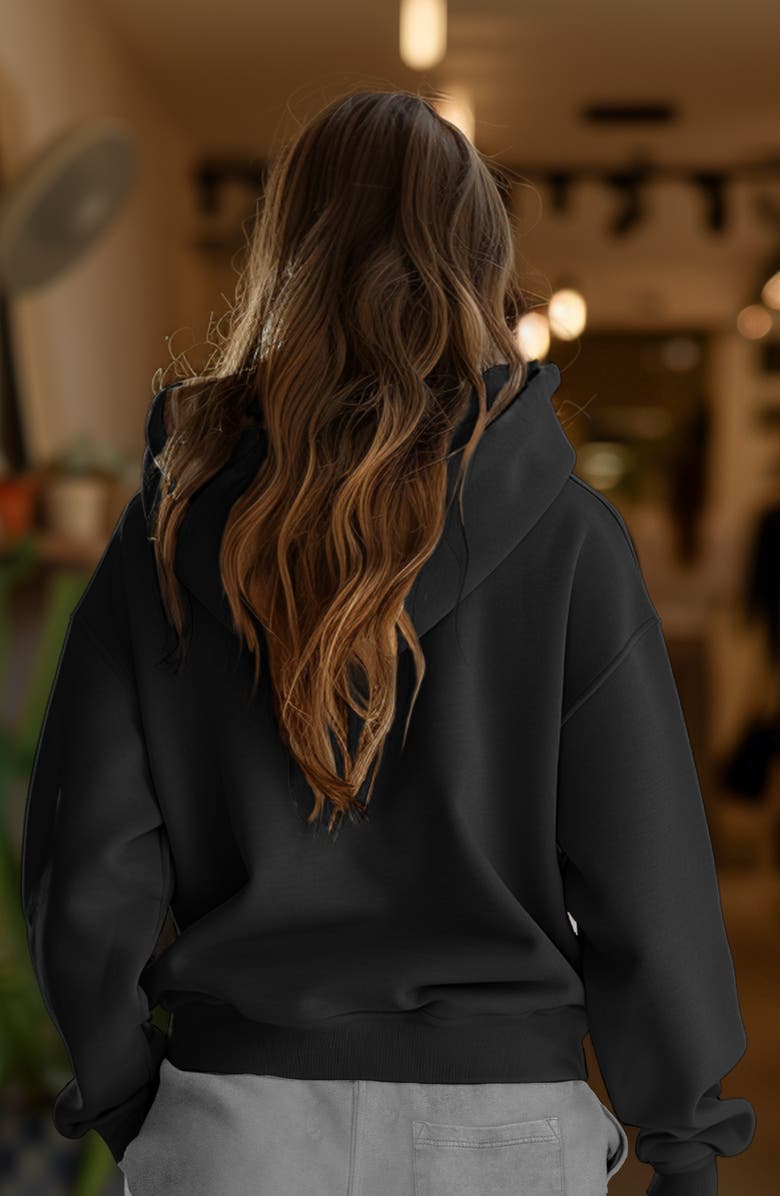 Dalix Womens Heartly Ghost Midweight Fleece Relaxed Hooded Sweatshirt, Alternate, color, Black