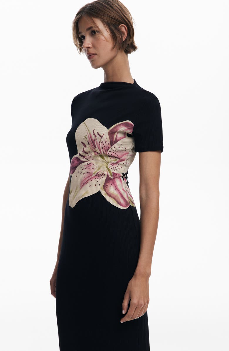 Desigual Orchid Rib Midi Dress, Alternate, color, Black