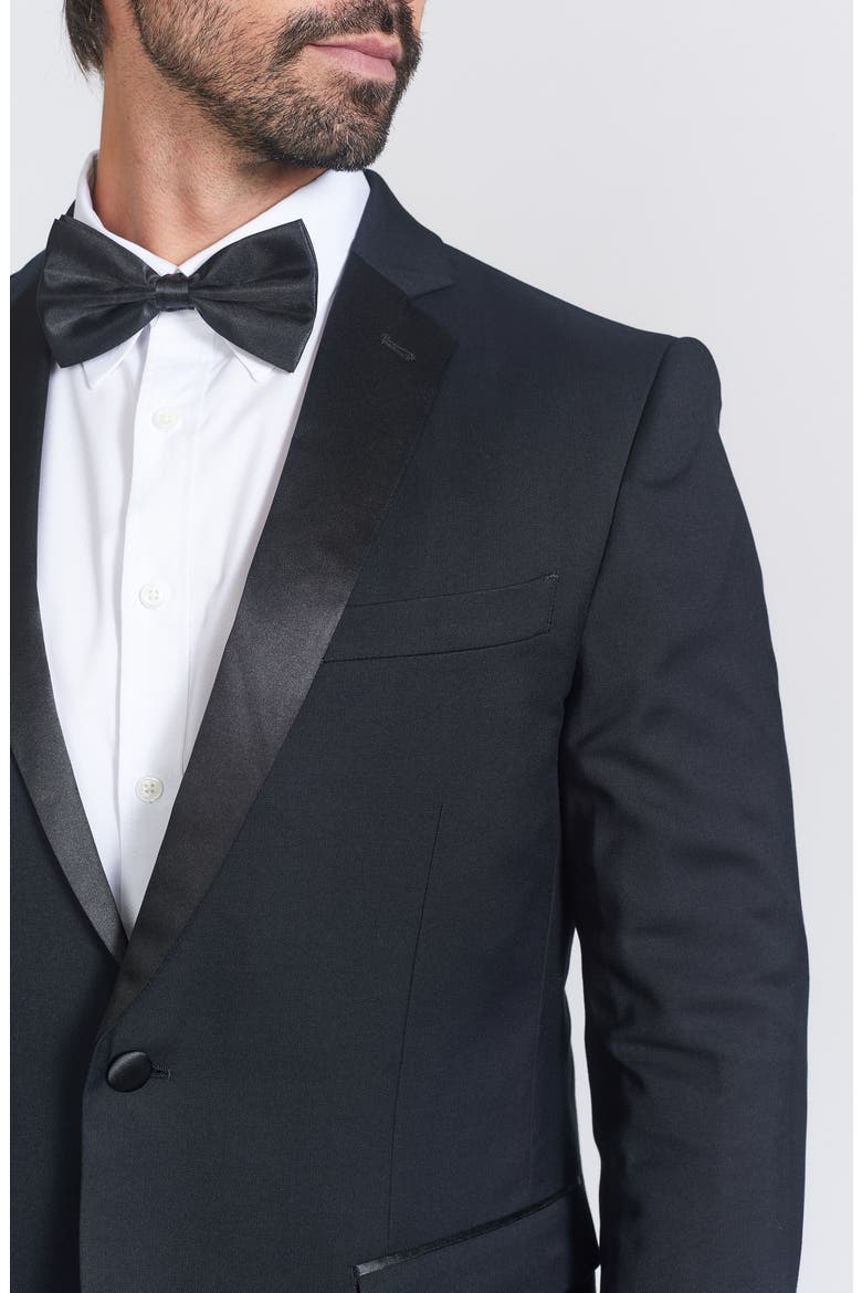 Slim Fit Satin Notch Lapel Tuxedo, Alternate, color, BLACK
