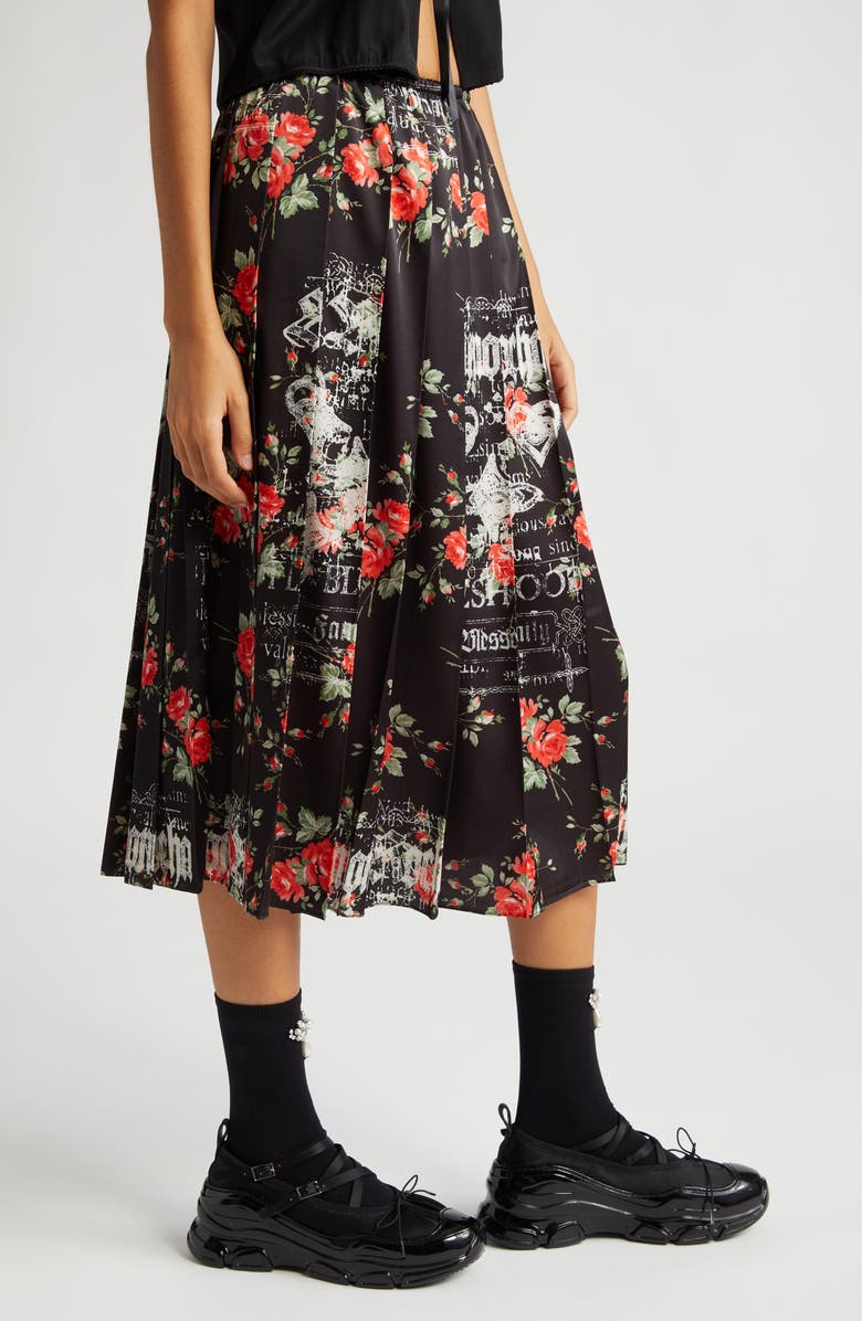 Simone Rocha Logo Floral Print Pleated Skirt, Alternate, color, 