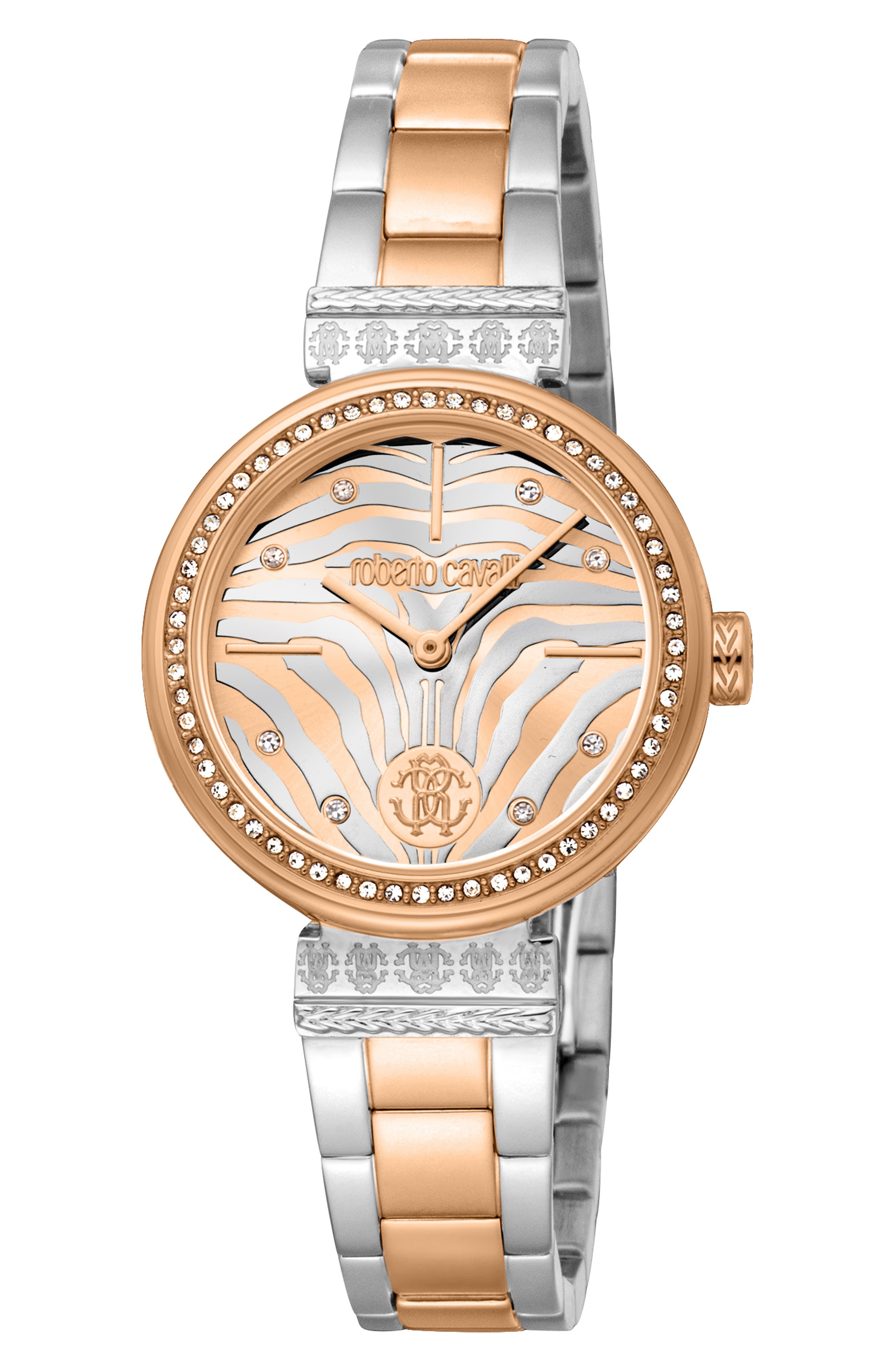 Roberto Cavalli Two-Tone Crystal Bracelet Watch, 30mm