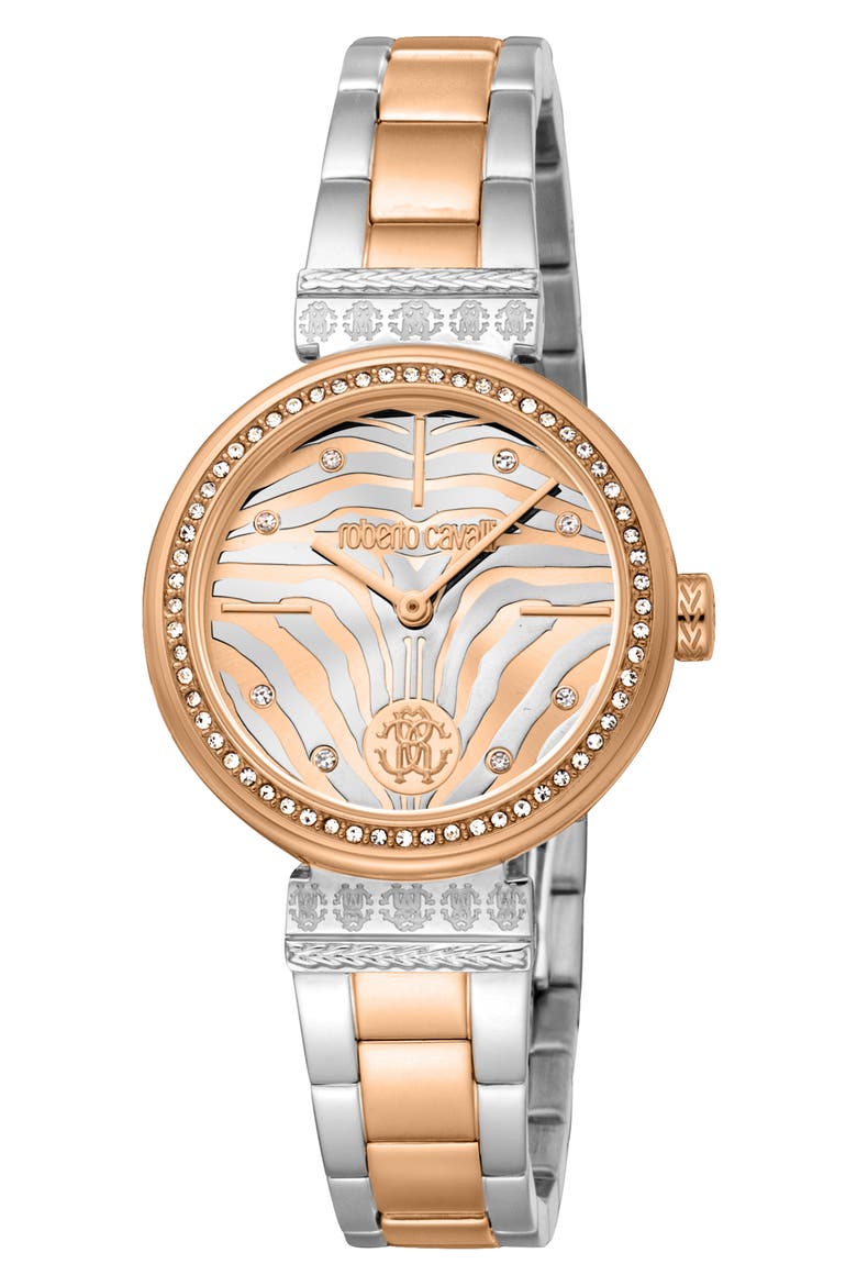 Two-Tone Crystal Bracelet Watch, 30mm, Main, color, TWO TONE SILVER AND ROSE GOLD