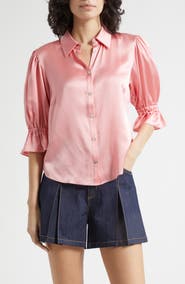 Cinq à Sept Fiona Ruffle Cuff Silk Button-Up Shirt