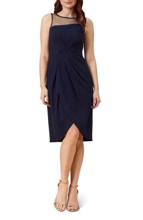 Illusion Yoke Crepe Sheath Dress