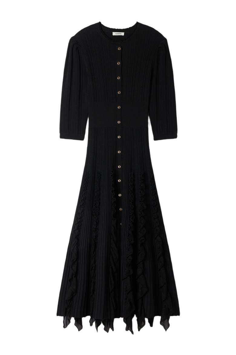 Knit maxi dress with ruffles, Alternate, color, Black