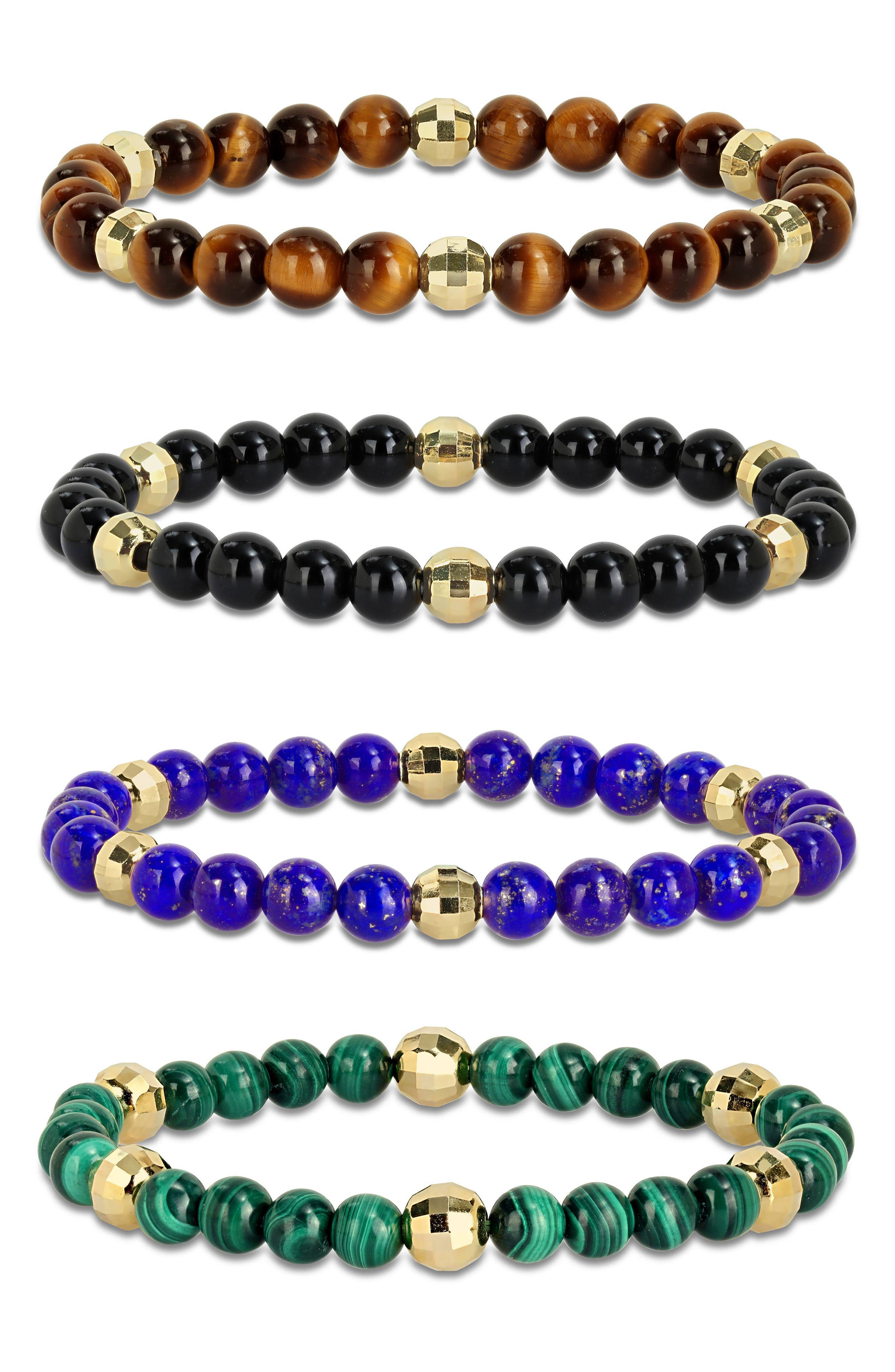 DELMAR Men's Set of 4 Semiprecious Stone Beaded Bracelets