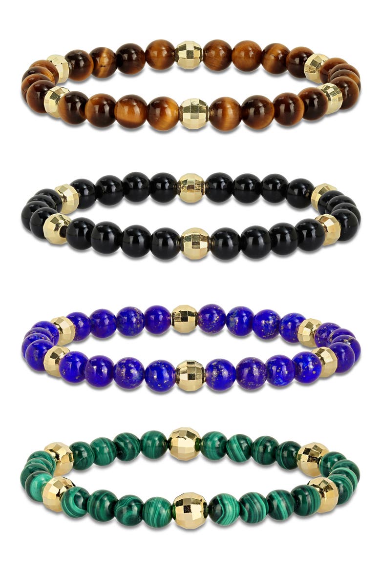 Men's Set of 4 Semiprecious Stone Beaded Bracelets, Main, color, MULTI/ GOLD